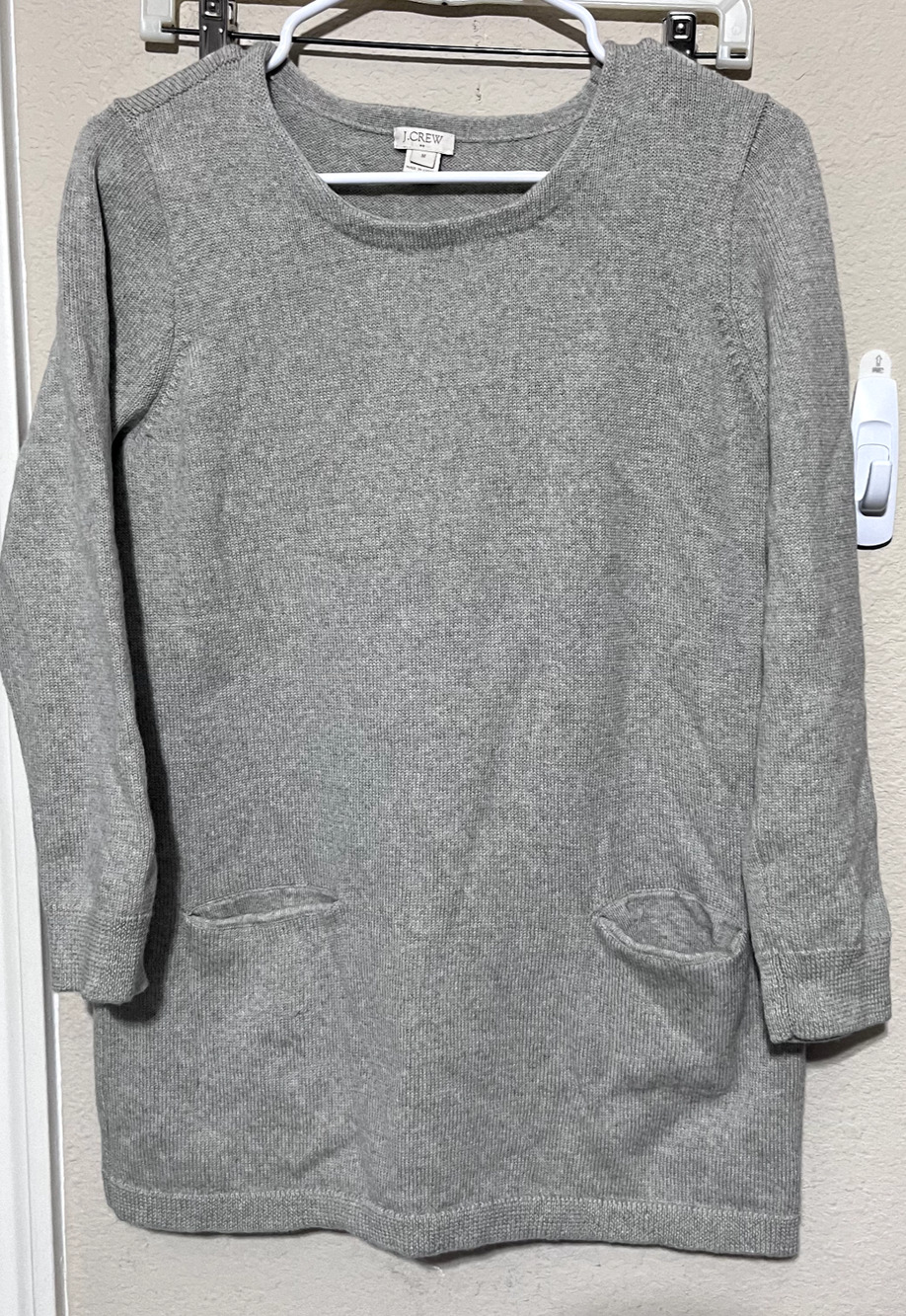 J. Crew Gray Stretch Merino Wool V-Neck Tunic Sweater Size M Soft Pockets Long
